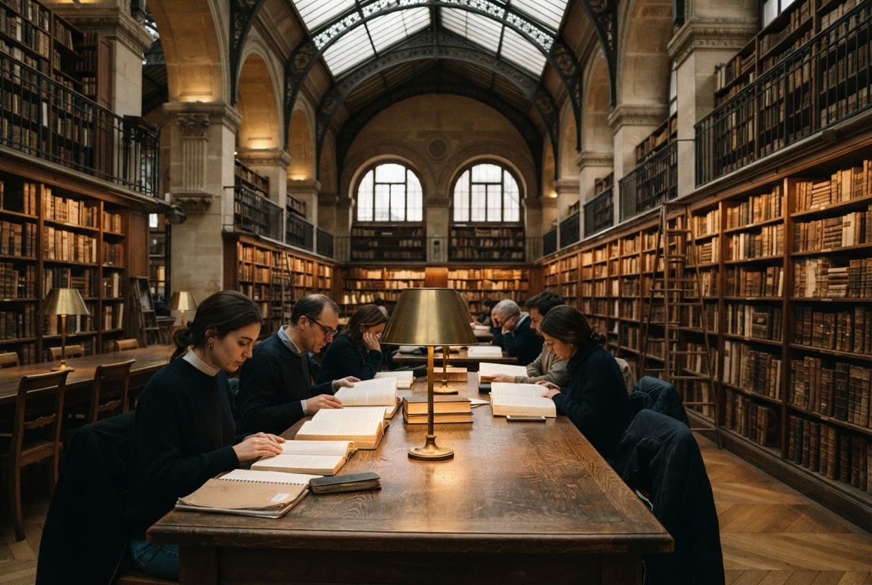 The grand reading room of the Bibliothèque Sainte-Geneviève